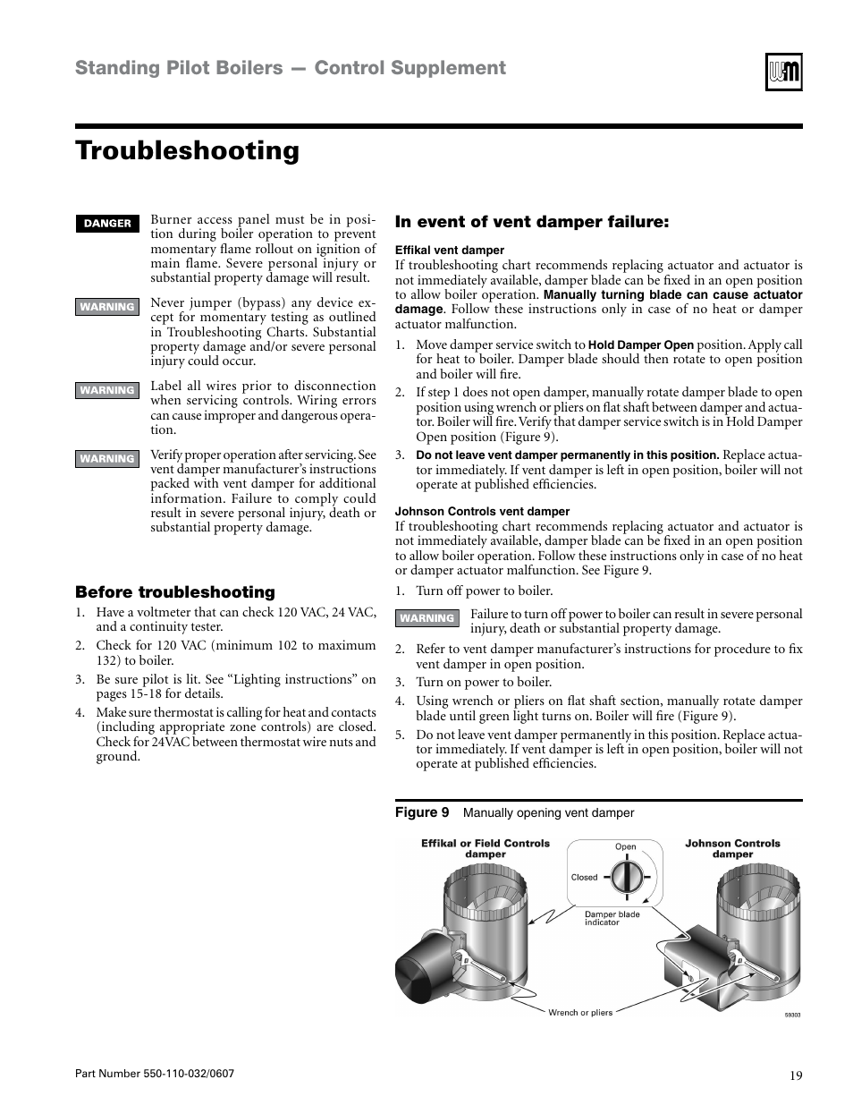 Troubleshooting, Standing pilot boilers — control supplement | Weil-McLain EG-30 THRU -75 User Manual | Page 19 / 24