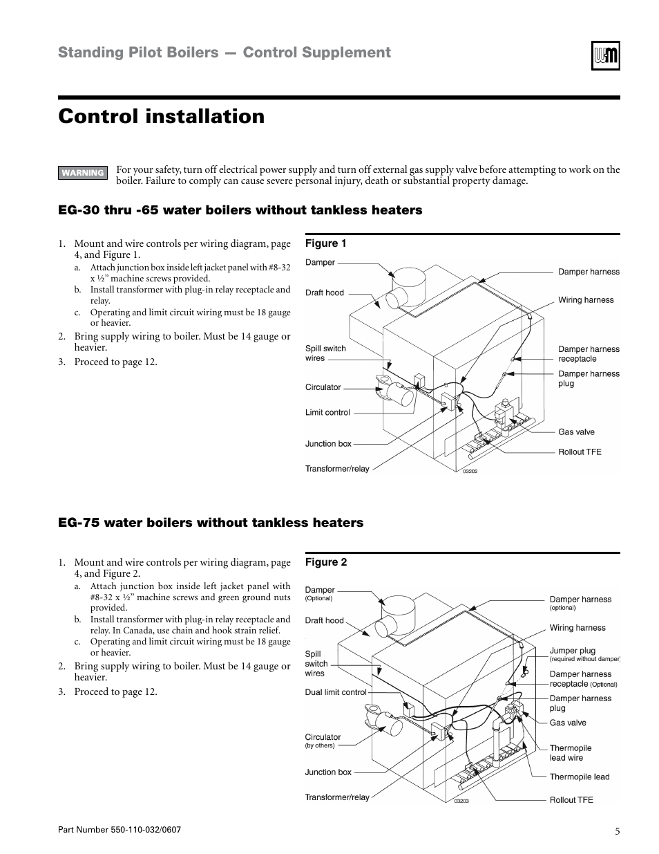 Control installation, Standing pilot boilers — control supplement | Weil-McLain EG-30 THRU -75 User Manual | Page 5 / 24