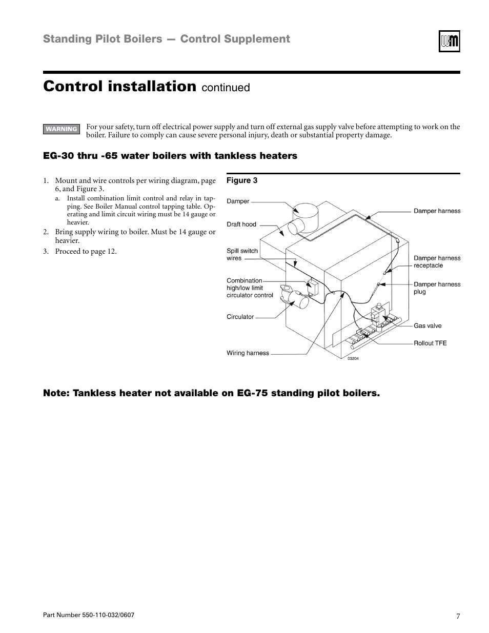 Control installation, Standing pilot boilers — control supplement, Continued | Weil-McLain EG-30 THRU -75 User Manual | Page 7 / 24