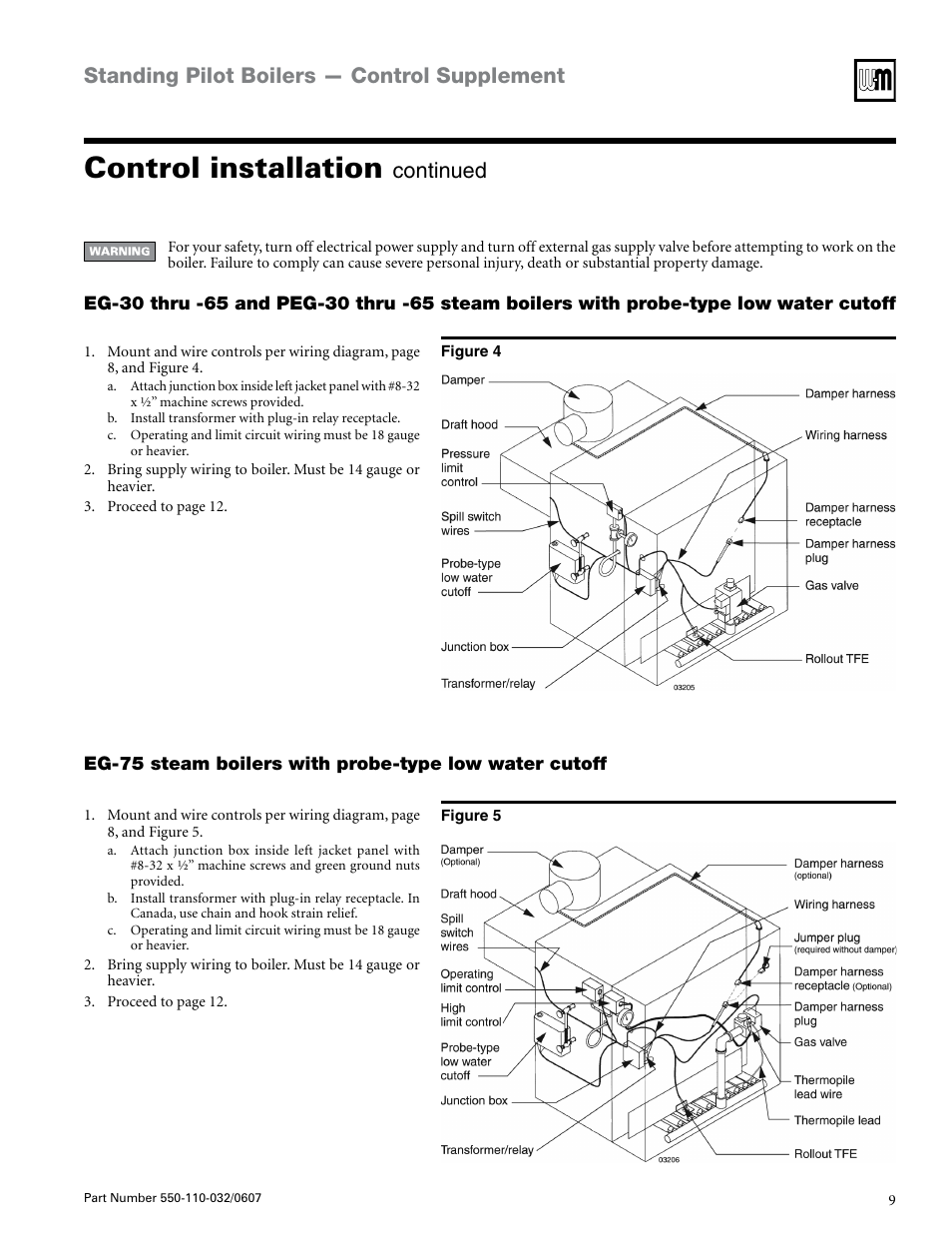 Control installation, Standing pilot boilers — control supplement, Continued | Weil-McLain EG-30 THRU -75 User Manual | Page 9 / 24