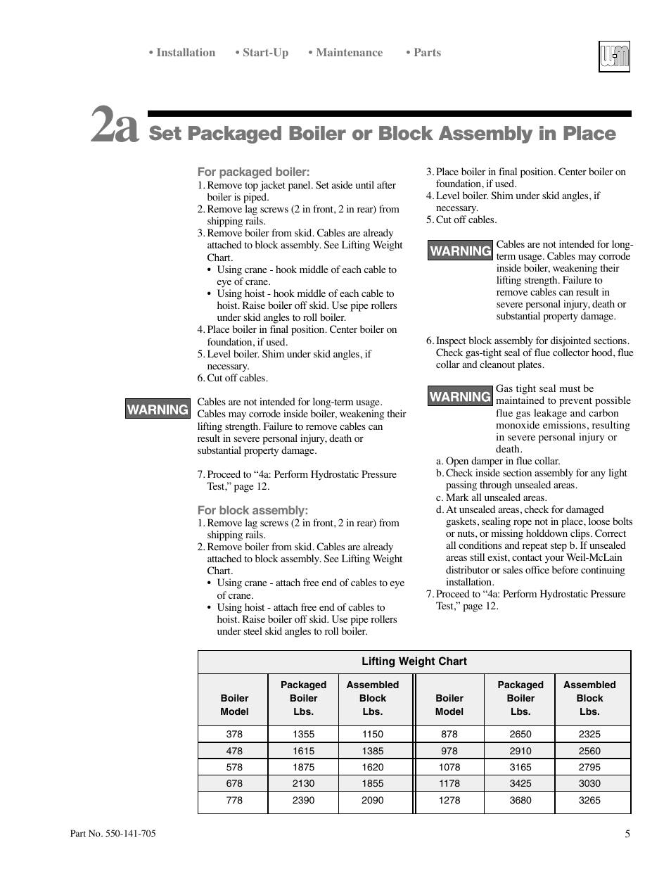 Set packaged boiler or block assembly in place | Weil-McLain 78 User Manual | Page 5 / 32