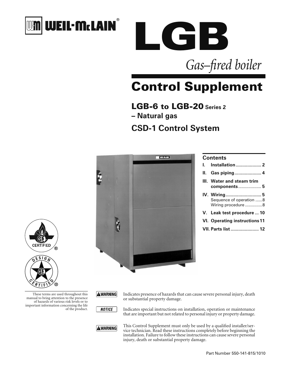 Weil-McLain LGB-20 User Manual | 12 pages