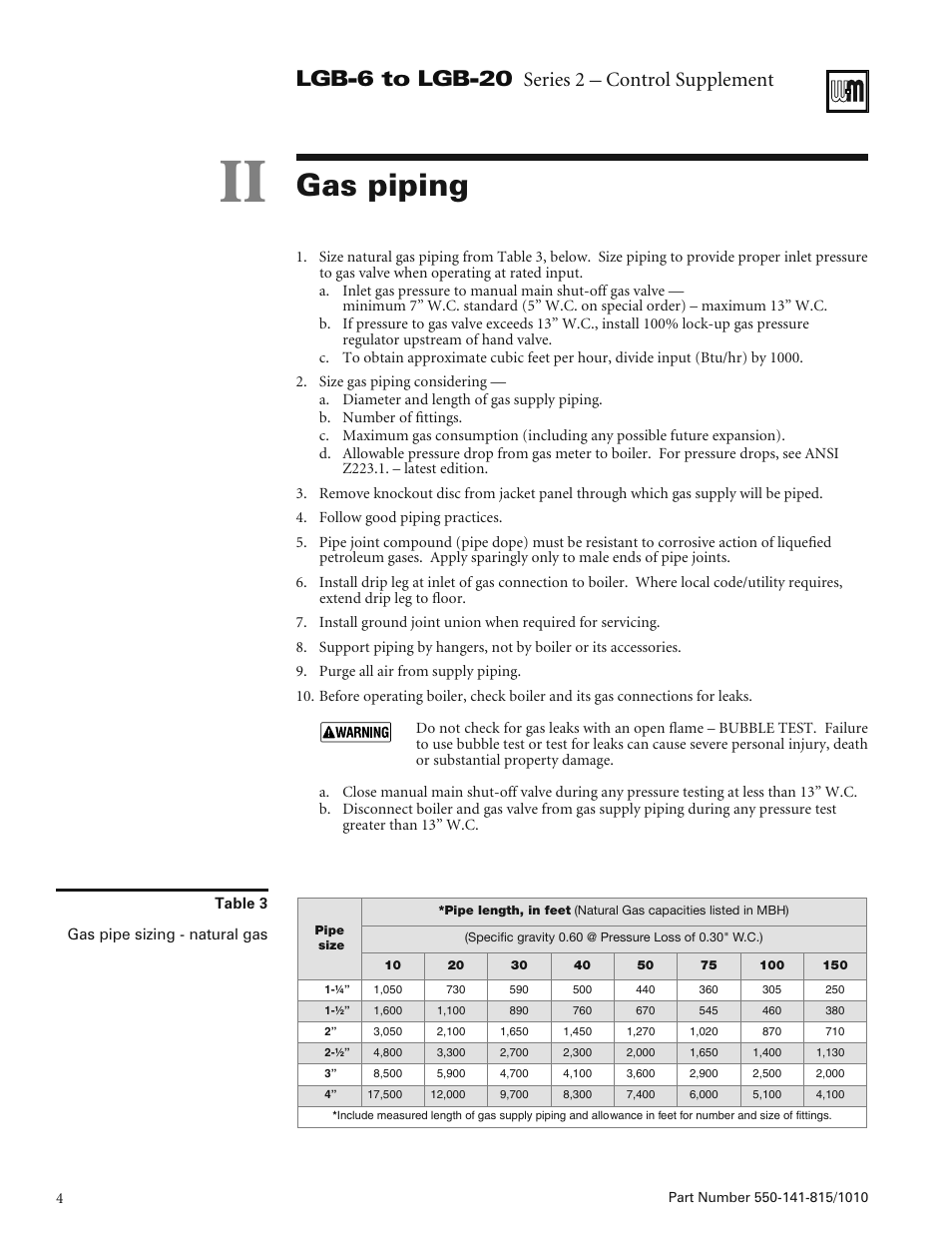 Gas piping, Lgb-6 to lgb-20, Series 2 – control supplement | Weil-McLain LGB-20 User Manual | Page 4 / 12