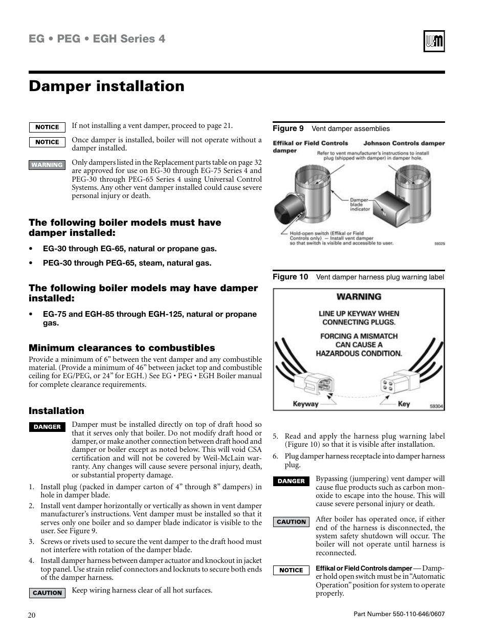 Damper installation, Eg • peg • egh series 4 | Weil-McLain Boiler User Manual | Page 20 / 32