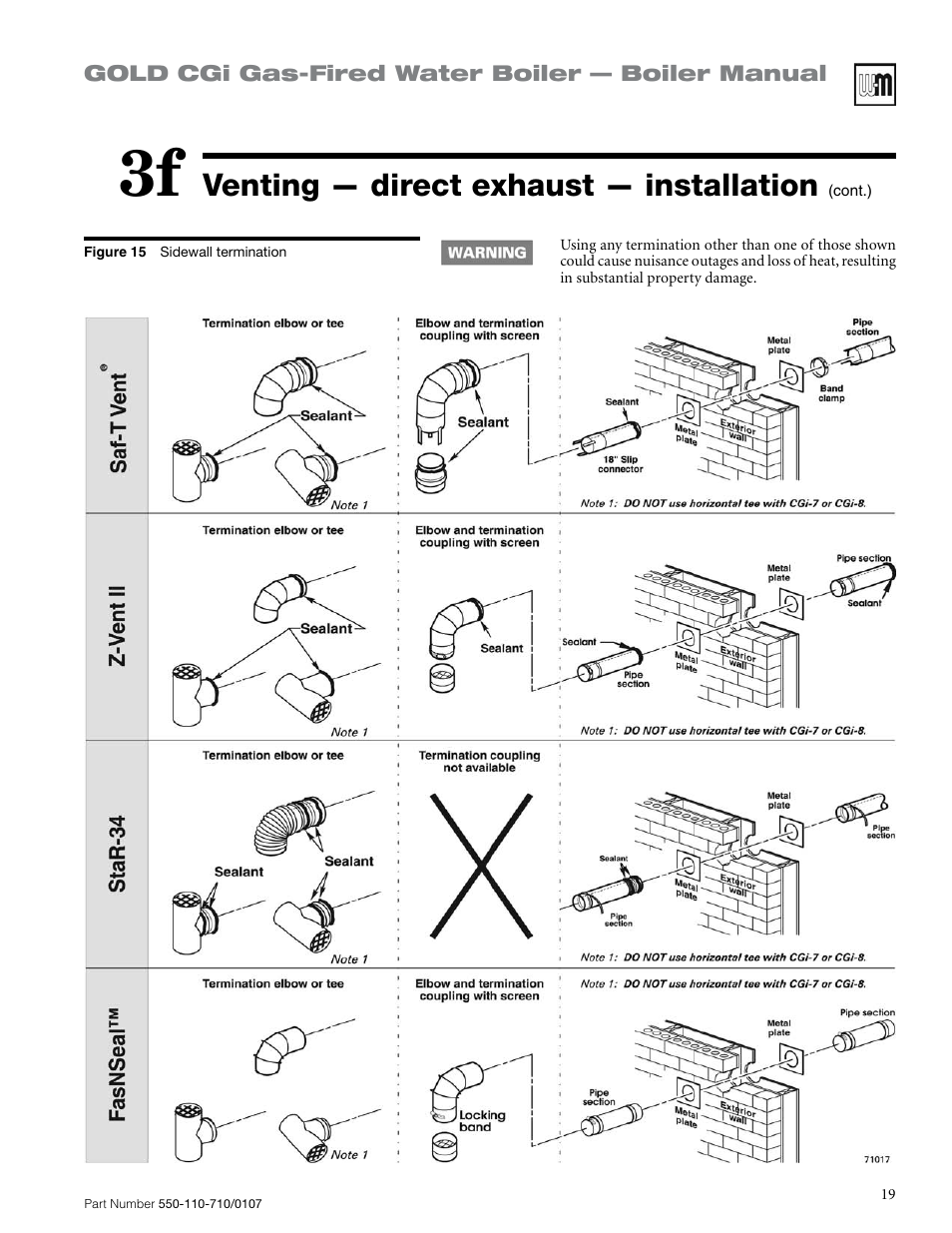Venting — direct exhaust — installation | Weil-McLain GOLD CGI SERIES 2 User Manual | Page 19 / 68