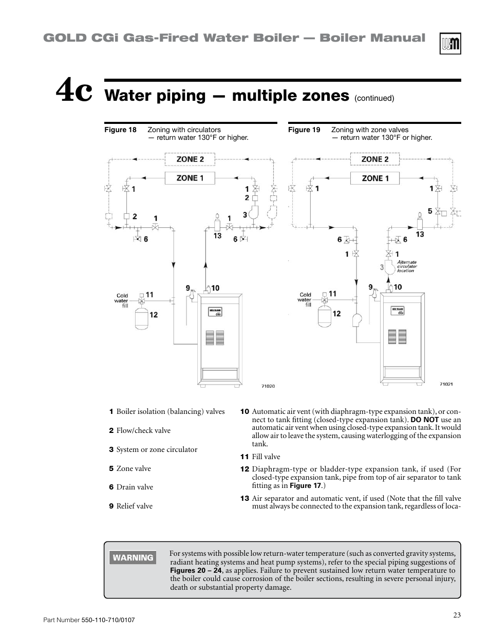Water piping — multiple zones, Gold cgi gas-fired water boiler — boiler manual | Weil-McLain GOLD CGI SERIES 2 User Manual | Page 23 / 68