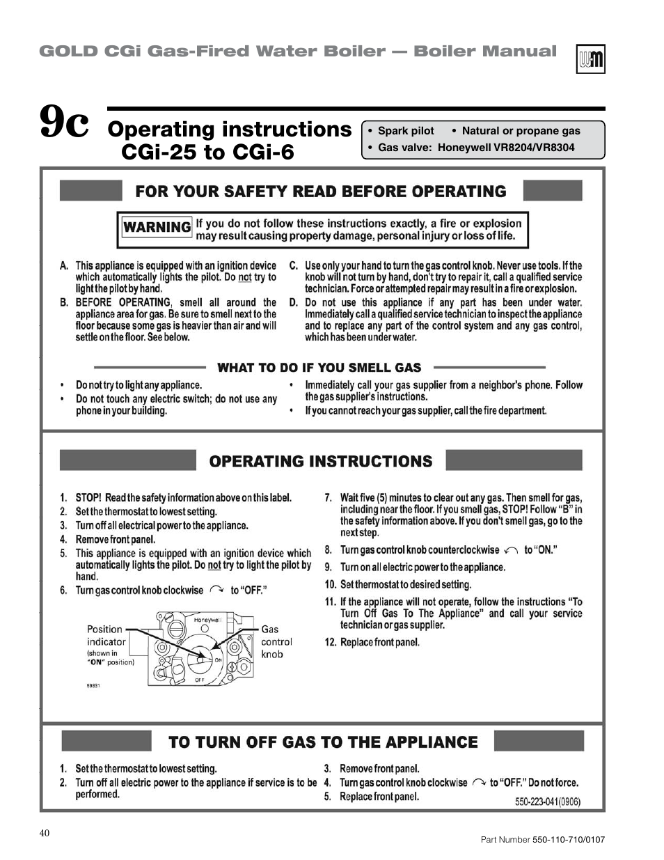 Operating instructions cgi-25 to cgi-6 | Weil-McLain GOLD CGI SERIES 2 User Manual | Page 40 / 68
