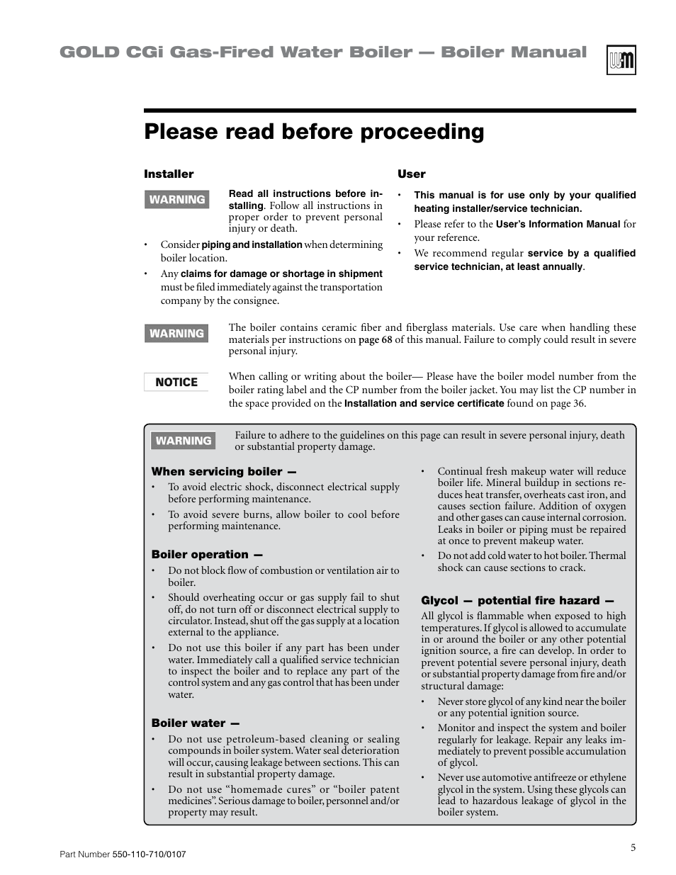 Please read before proceeding, Gold cgi gas-fired water boiler — boiler manual | Weil-McLain GOLD CGI SERIES 2 User Manual | Page 5 / 68