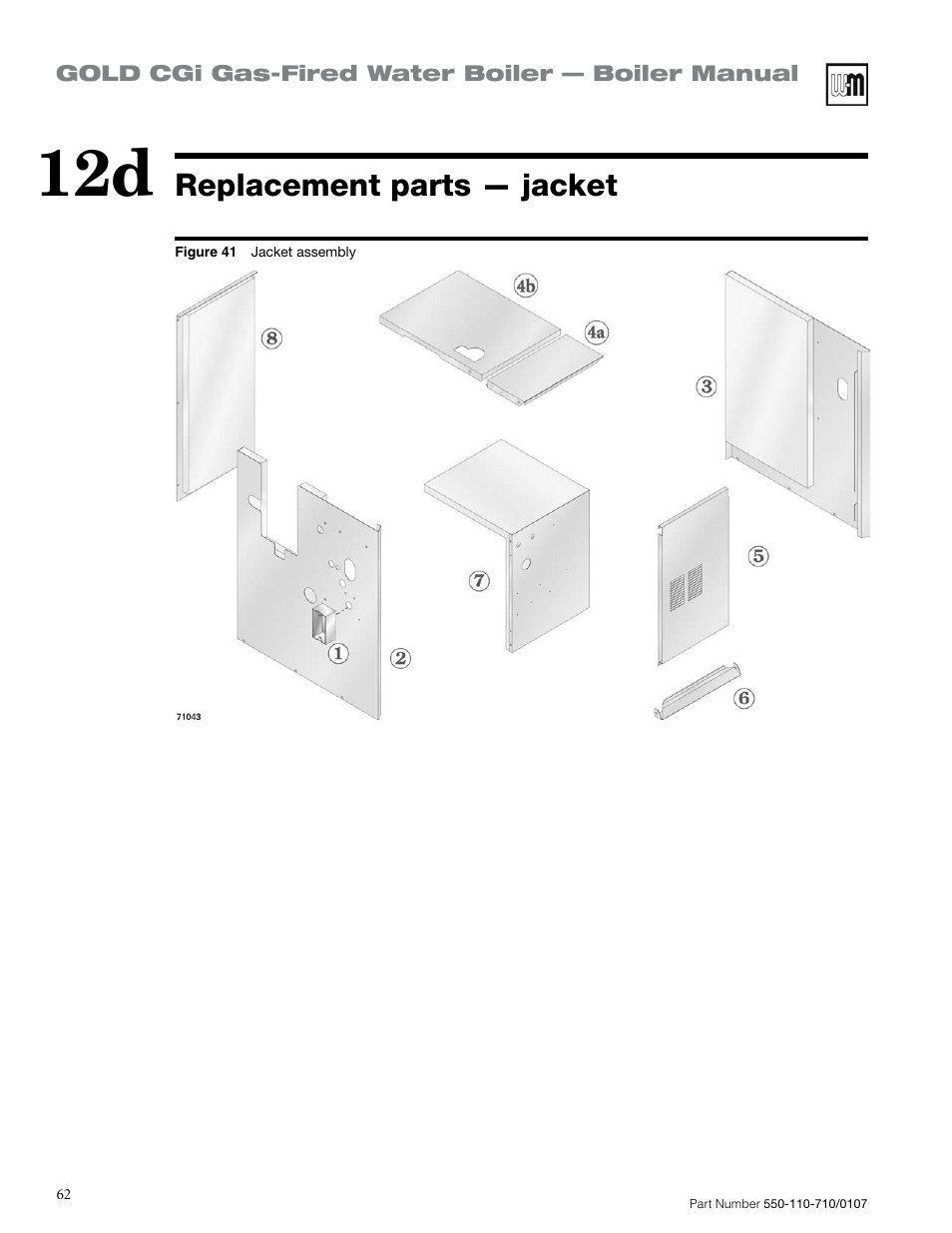 Replacement parts — jacket | Weil-McLain GOLD CGI SERIES 2 User Manual | Page 62 / 68
