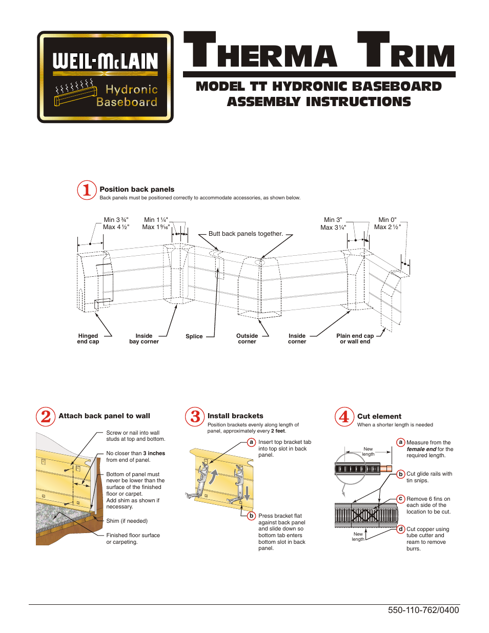 Weil-McLain Therma Trim Electric Baseboard Heater User Manual | 2 pages