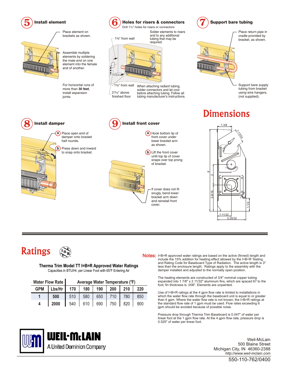 Ratings, Dimensions | Weil-McLain Therma Trim Electric Baseboard Heater User Manual | Page 2 / 2
