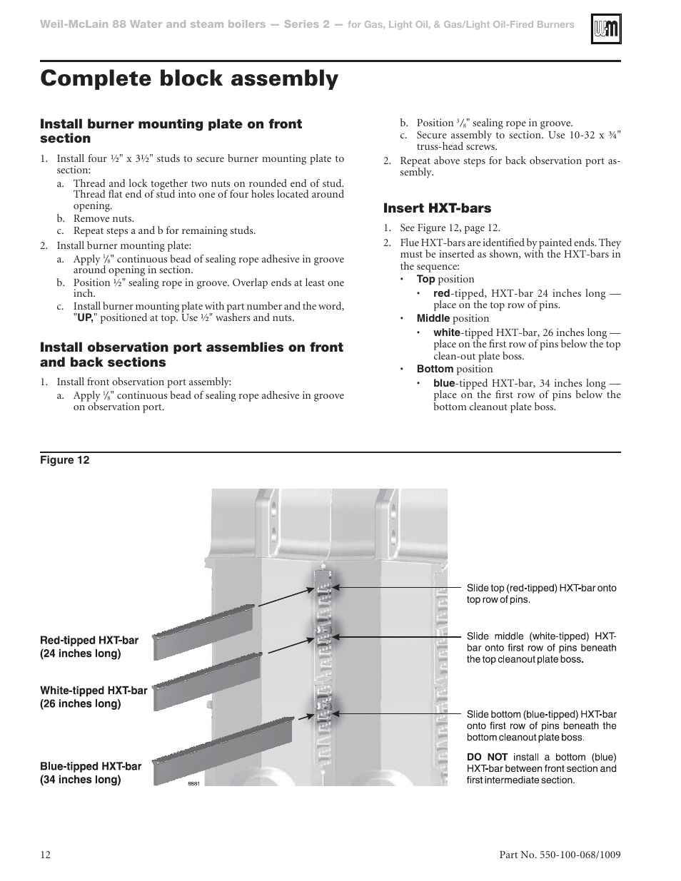 Complete block assembly | Weil-McLain 88 User Manual | Page 12 / 40