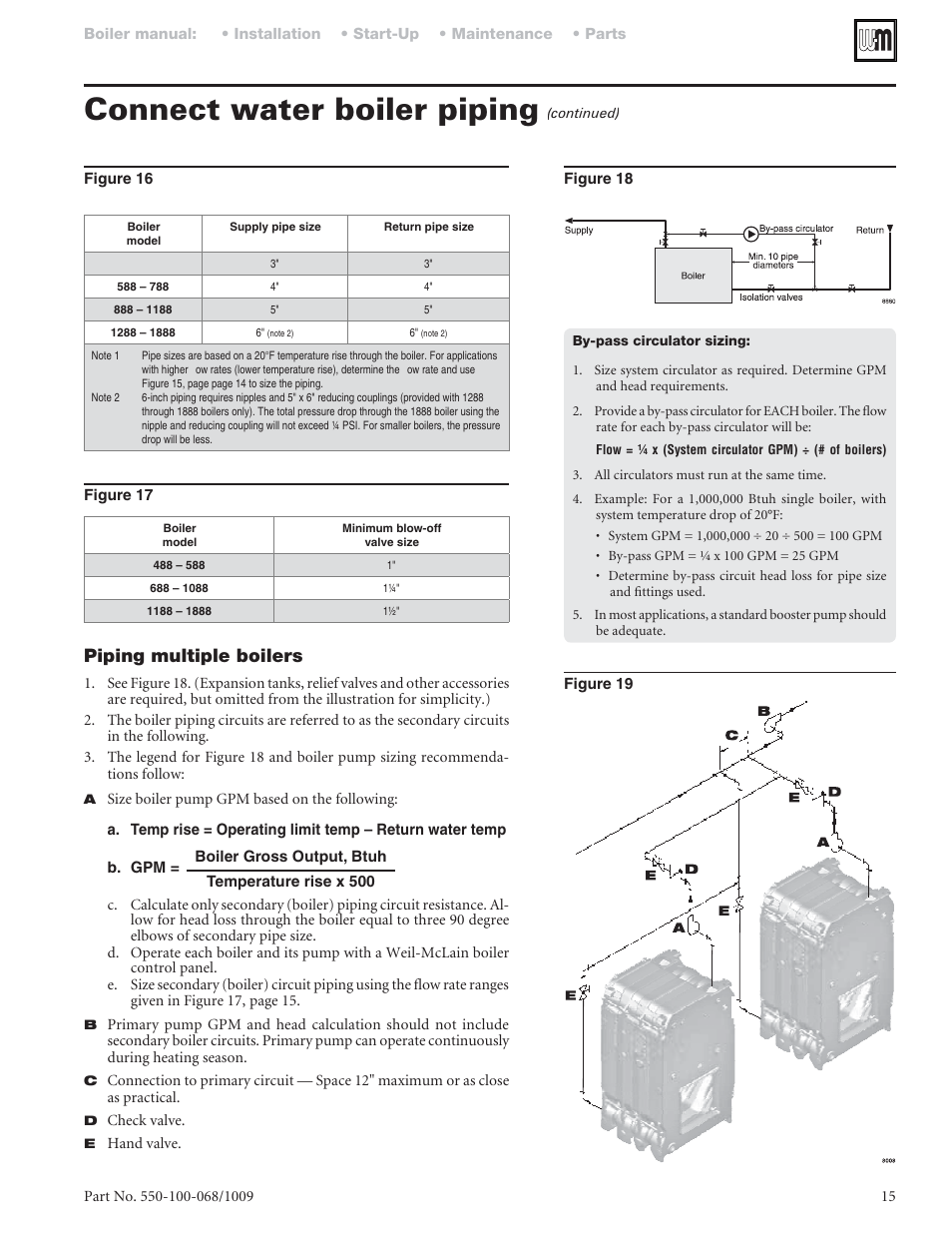 Connect water boiler piping, Piping multiple boilers | Weil-McLain 88 User Manual | Page 15 / 40