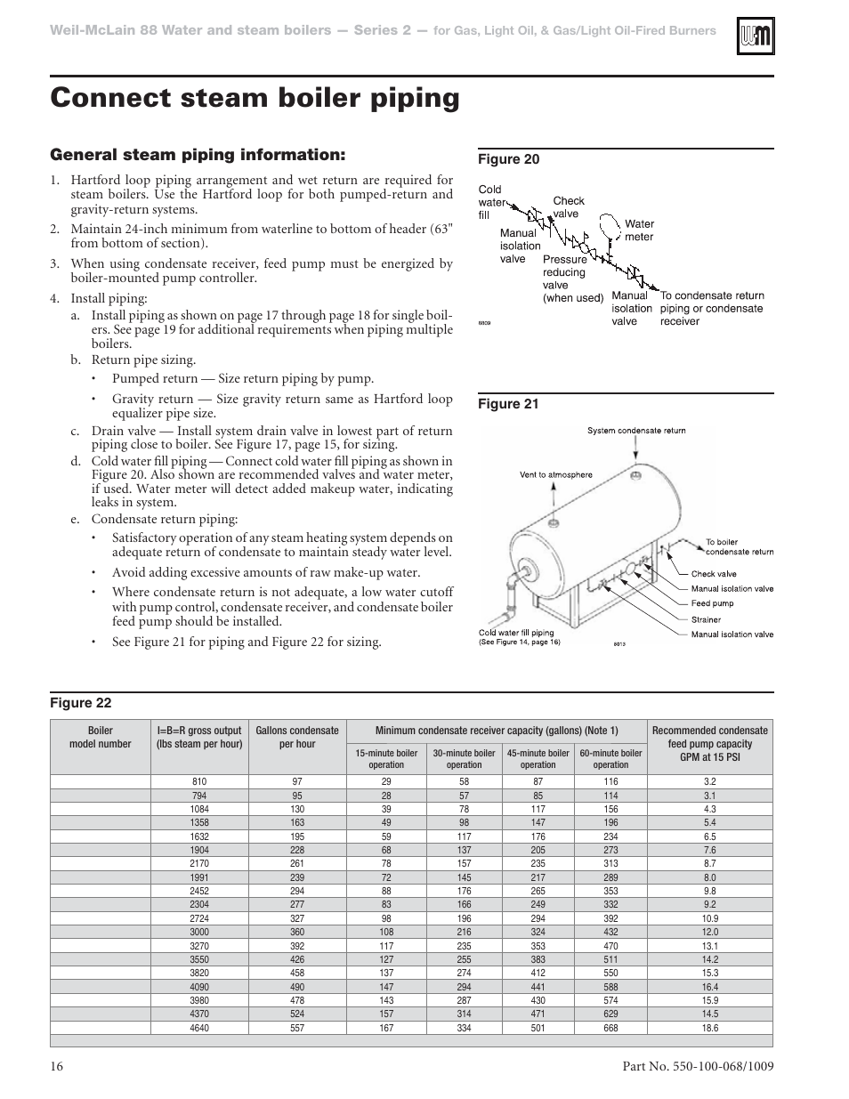 Connect steam boiler piping, General steam piping information | Weil-McLain 88 User Manual | Page 16 / 40