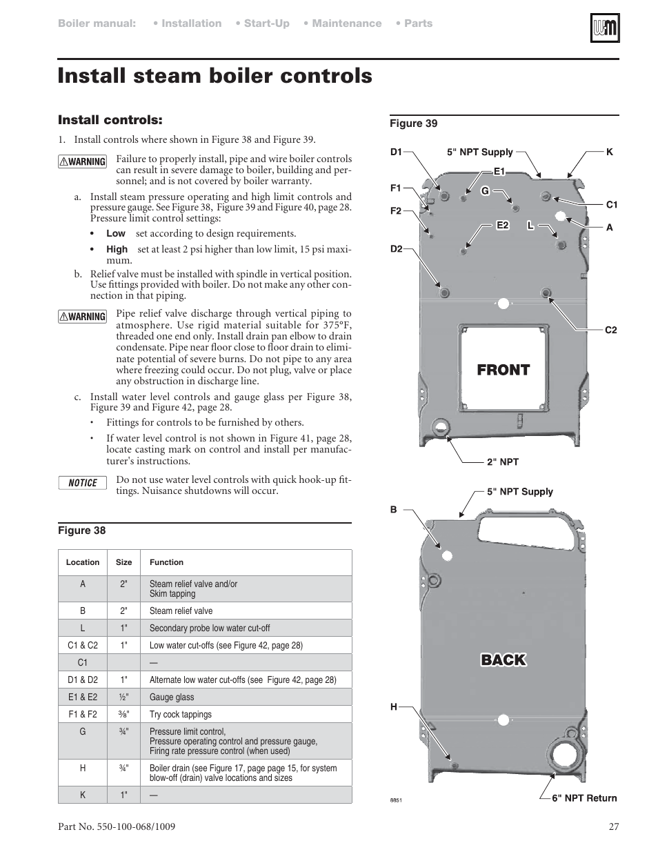 Install steam boiler controls | Weil-McLain 88 User Manual | Page 27 / 40