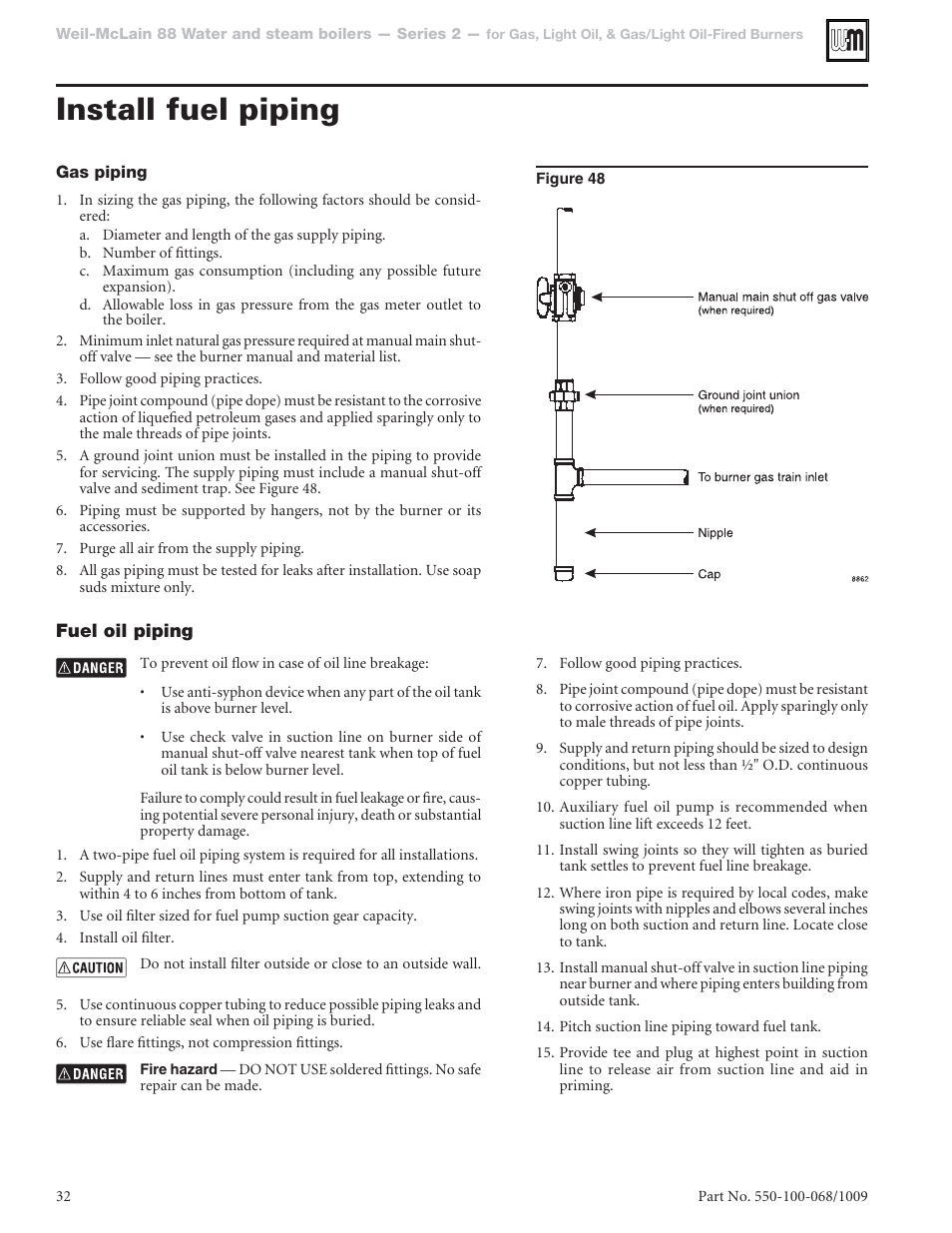 Install fuel piping | Weil-McLain 88 User Manual | Page 32 / 40