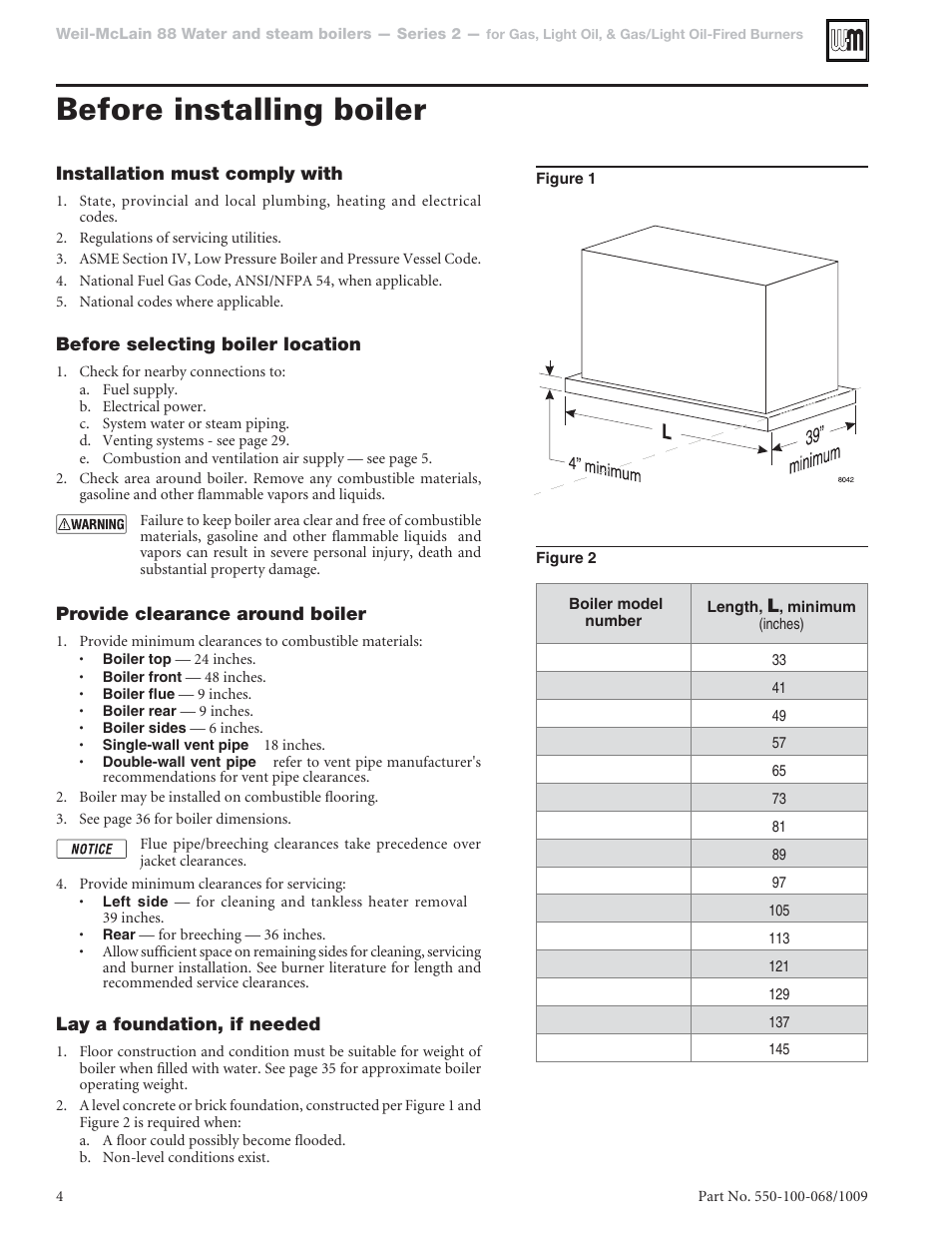 Before installing boiler | Weil-McLain 88 User Manual | Page 4 / 40