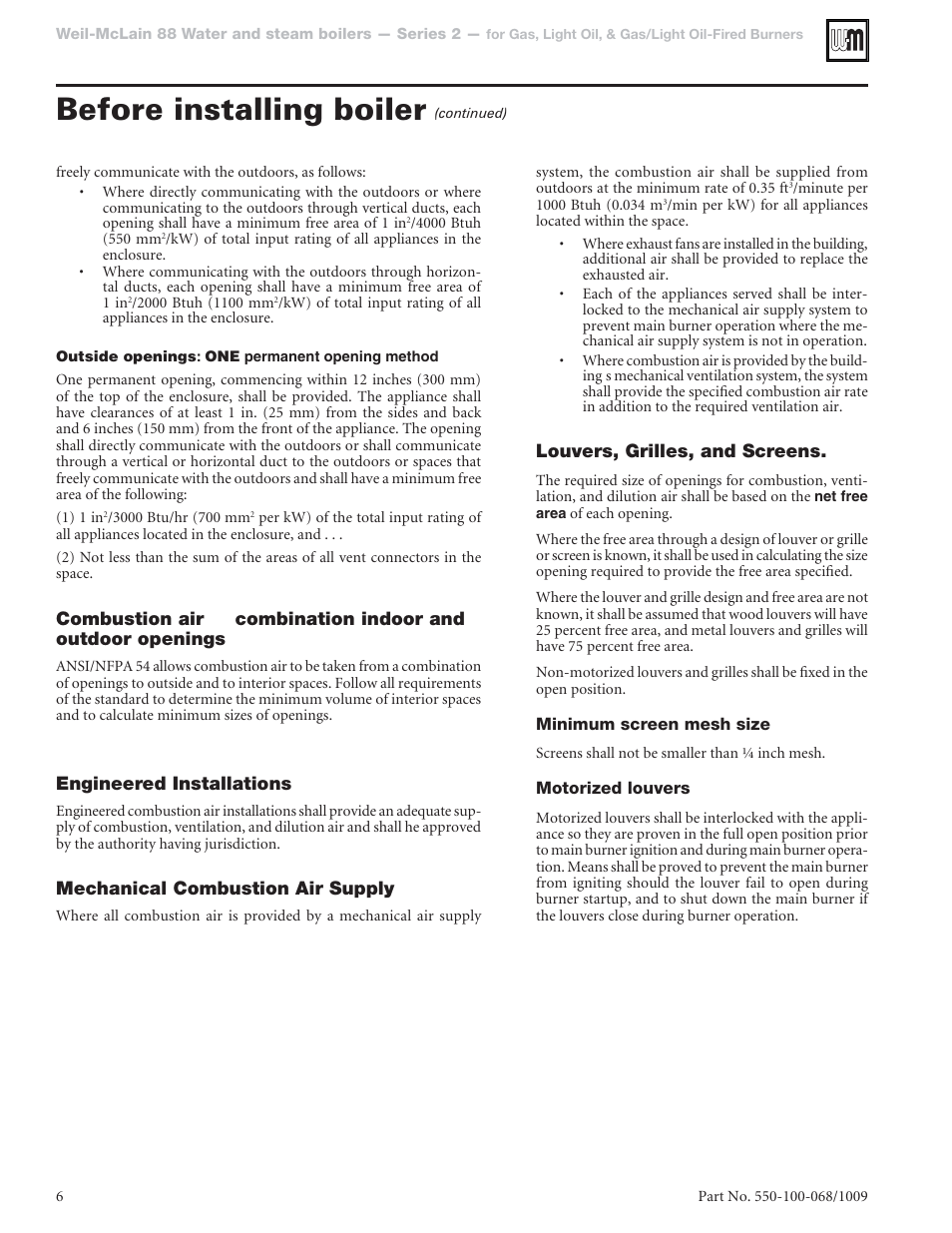 Before installing boiler | Weil-McLain 88 User Manual | Page 6 / 40