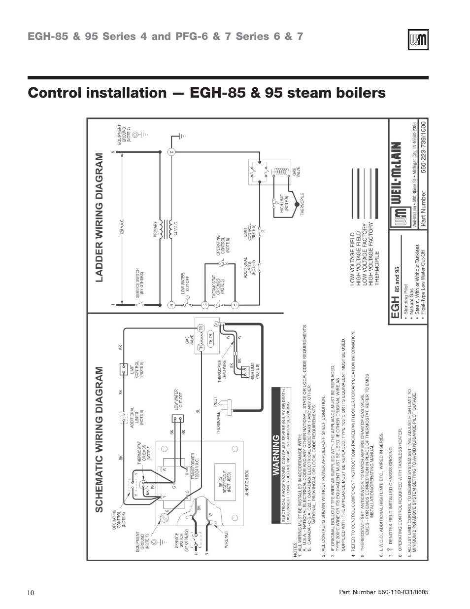 Control installation — egh-85 & 95 steam boilers | Weil-McLain PFG-7 User Manual | Page 10 / 16