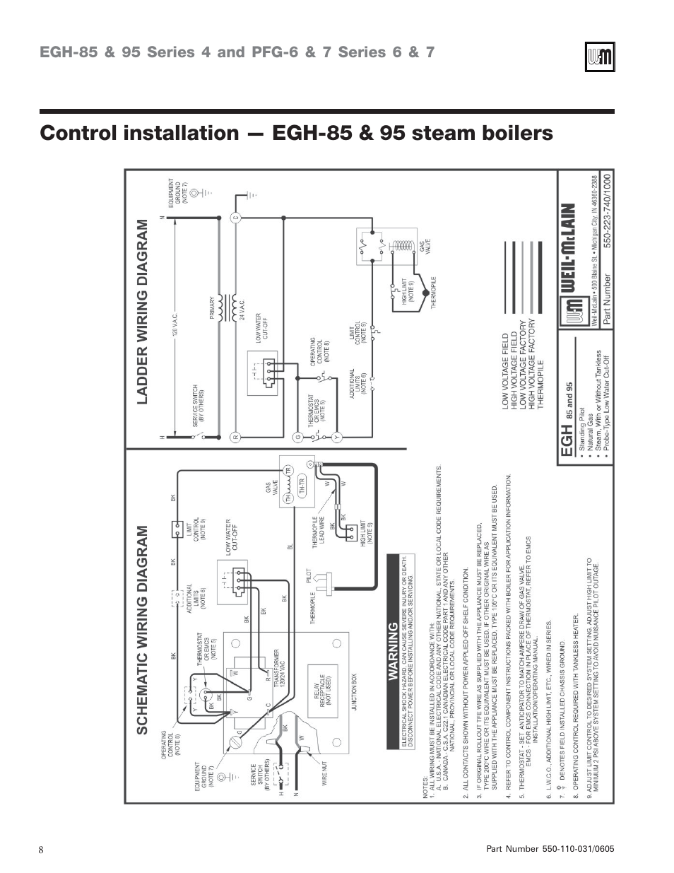 Control installation — egh-85 & 95 steam boilers | Weil-McLain PFG-7 User Manual | Page 8 / 16