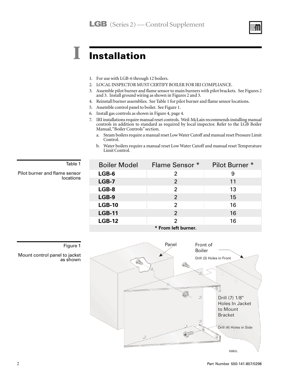 Installation | Weil-McLain FLAME GUARDIAN WMBC-1A User Manual | Page 2 / 11