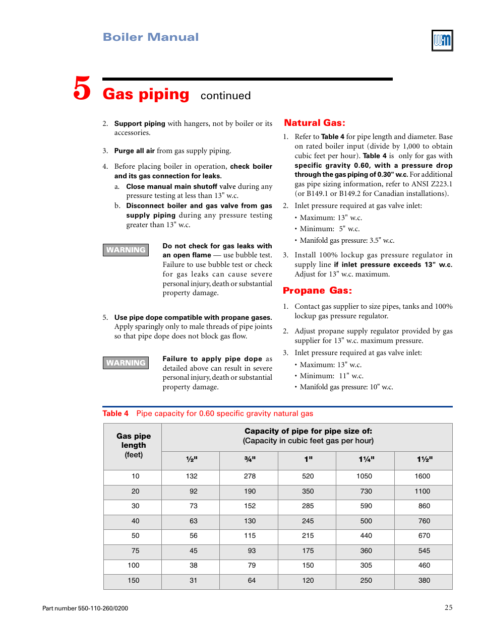 Gas piping, Boiler manual, Continued | Weil-McLain GOLD CGS 550-110-260/02002 User Manual | Page 25 / 60