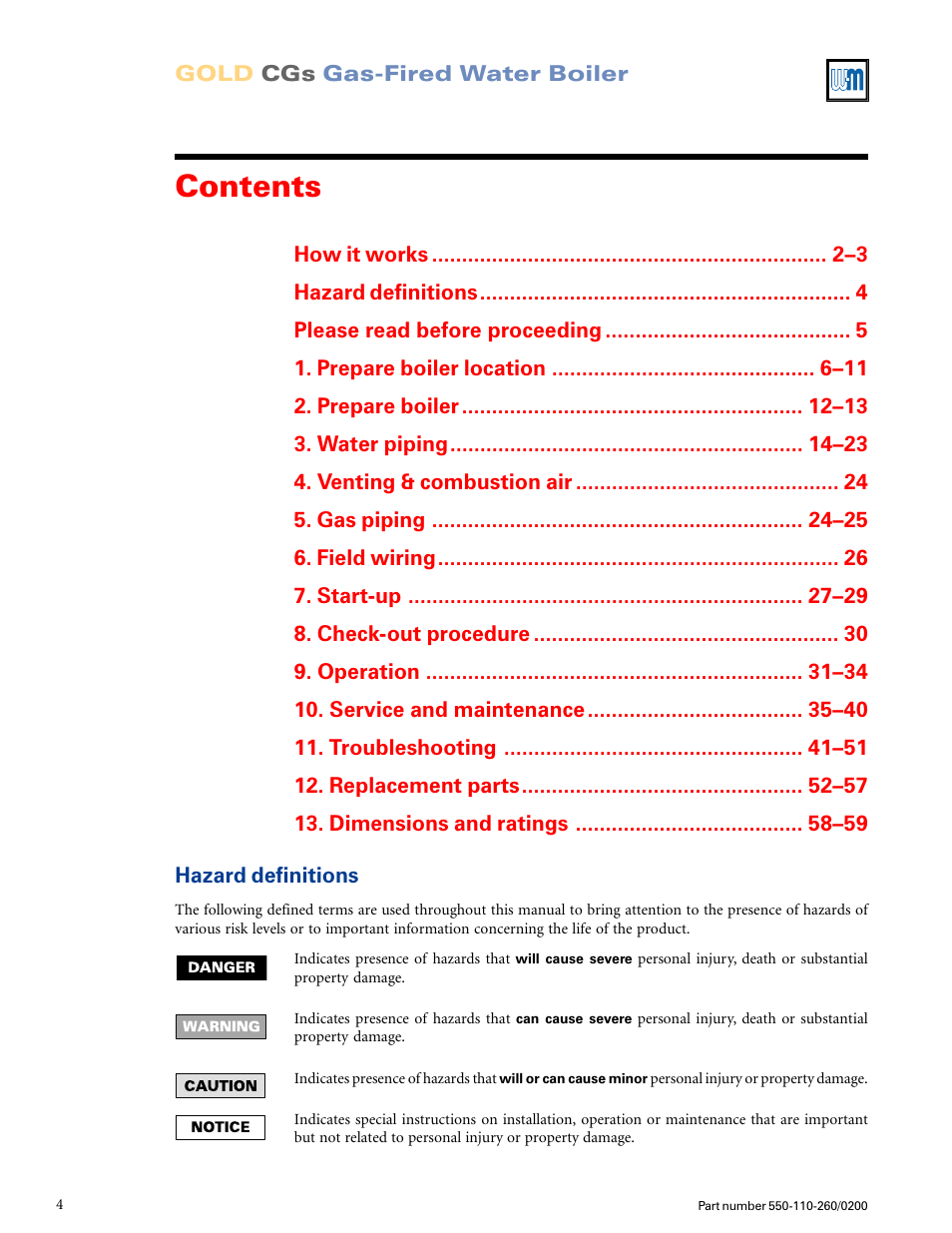 Weil-McLain GOLD CGS 550-110-260/02002 User Manual | Page 4 / 60