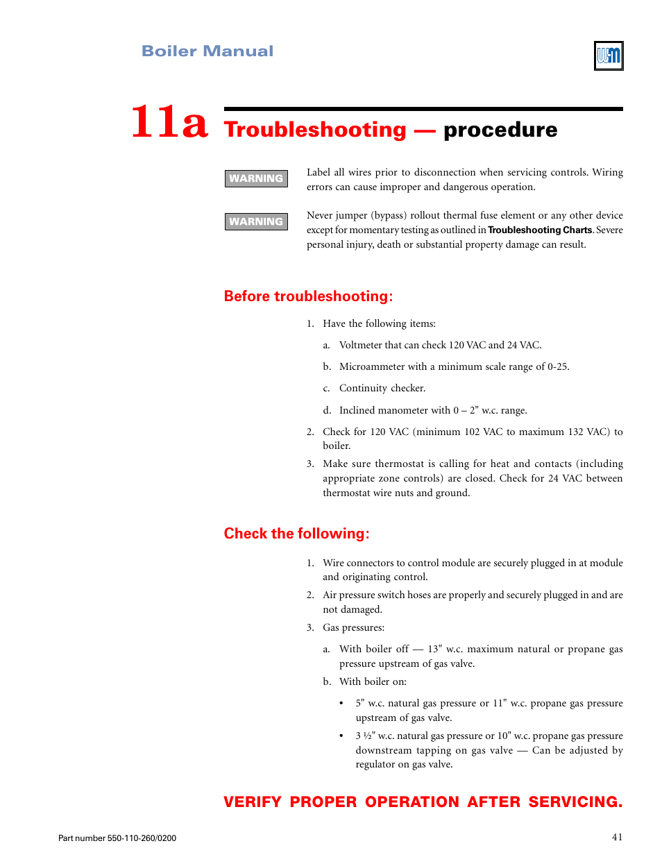 Troubleshooting — procedure | Weil-McLain GOLD CGS 550-110-260/02002 User Manual | Page 41 / 60