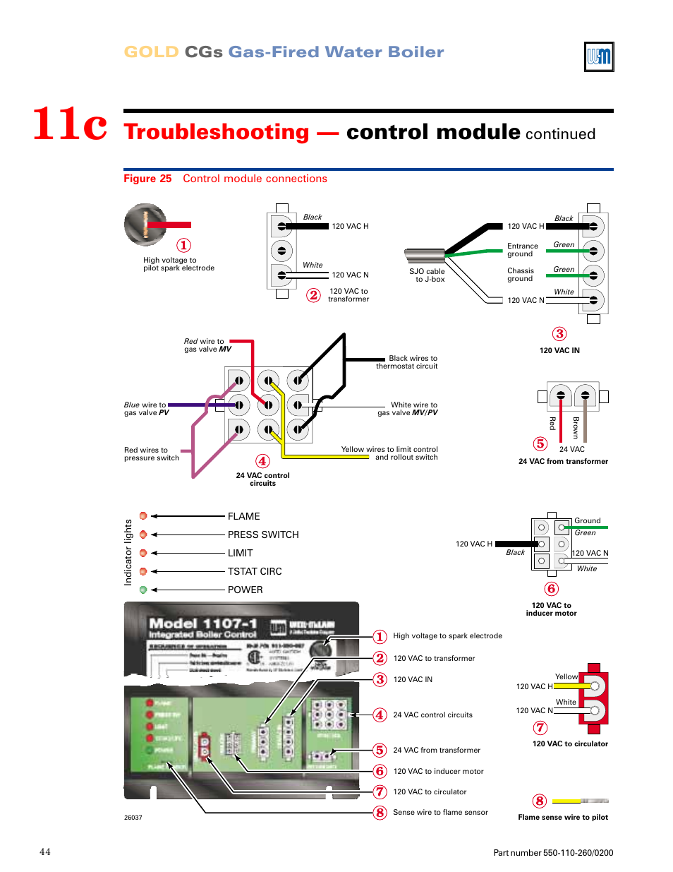 Troubleshooting — control module, Gold cgs gas-fired water boiler, Continued | Weil-McLain GOLD CGS 550-110-260/02002 User Manual | Page 44 / 60