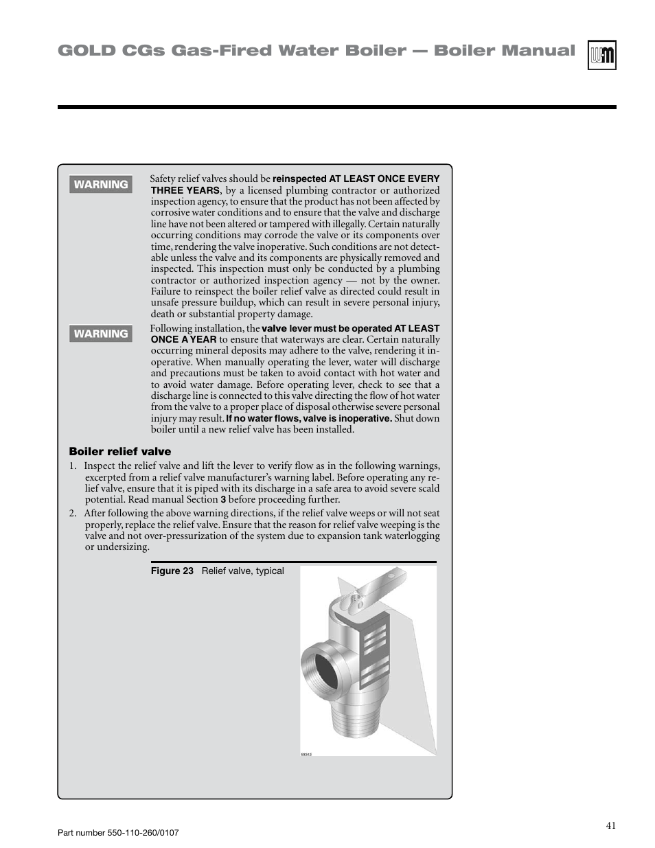 Gold cgs gas-fired water boiler — boiler manual | Weil-McLain GOLD CGS 550-110-260/0107 User Manual | Page 41 / 64