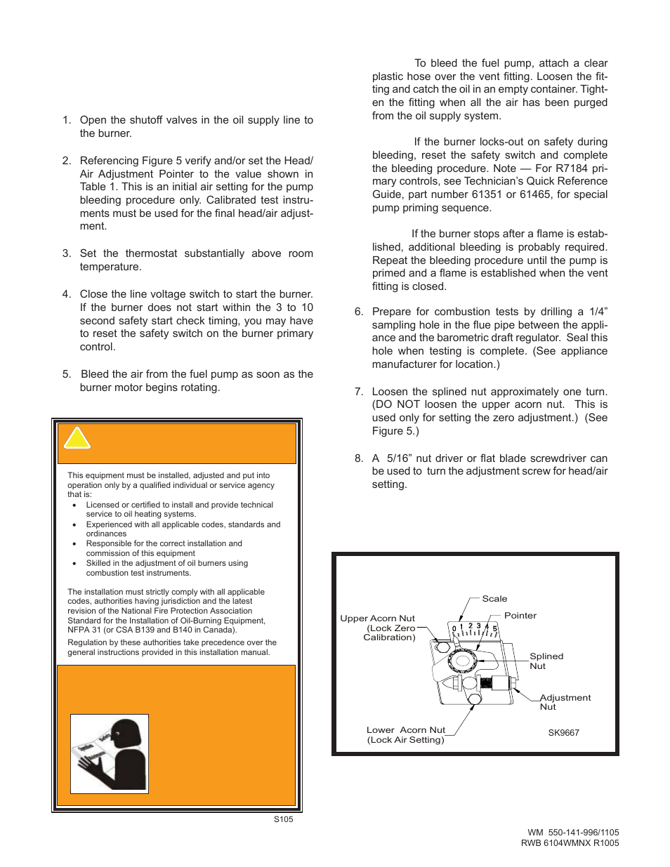 Start the burner and set combustion, Start the burner, Warning–professional service required | Figure 5. – head/air adjustment plate assembly | Weil-McLain NX User Manual | Page 12 / 20
