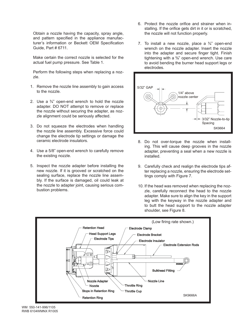 Professional maintenance, Figure 7. – electrode tip gap and spacing, Figure 8. – nozzle line/head/air tube assembly | Page 15, Nozzle installation | Weil-McLain NX User Manual | Page 15 / 20