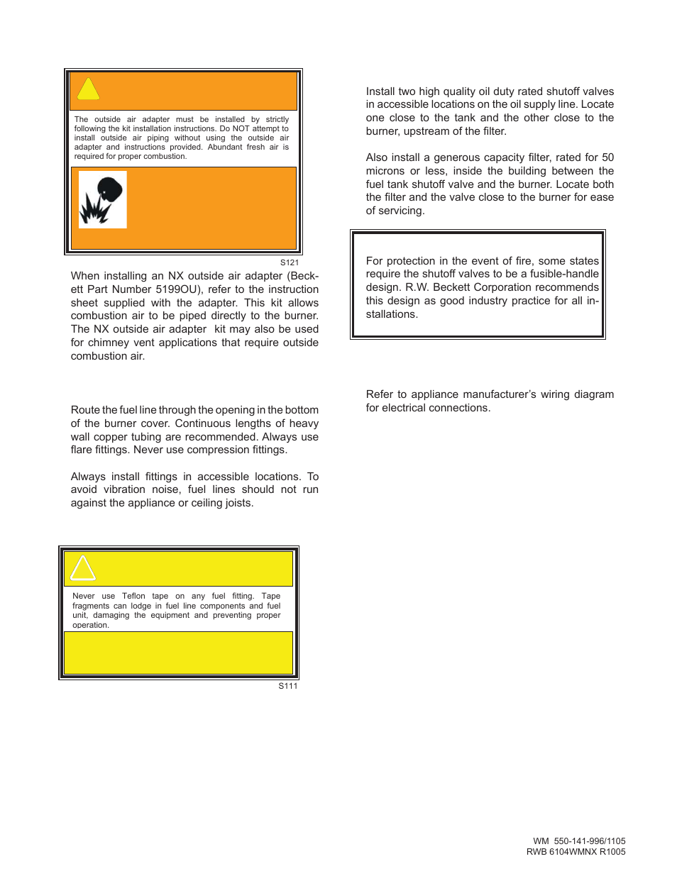 Site preparation, Caution–do not use teflon tape, Warning–connect outside air duct to nx adapter | Weil-McLain NX User Manual | Page 8 / 20