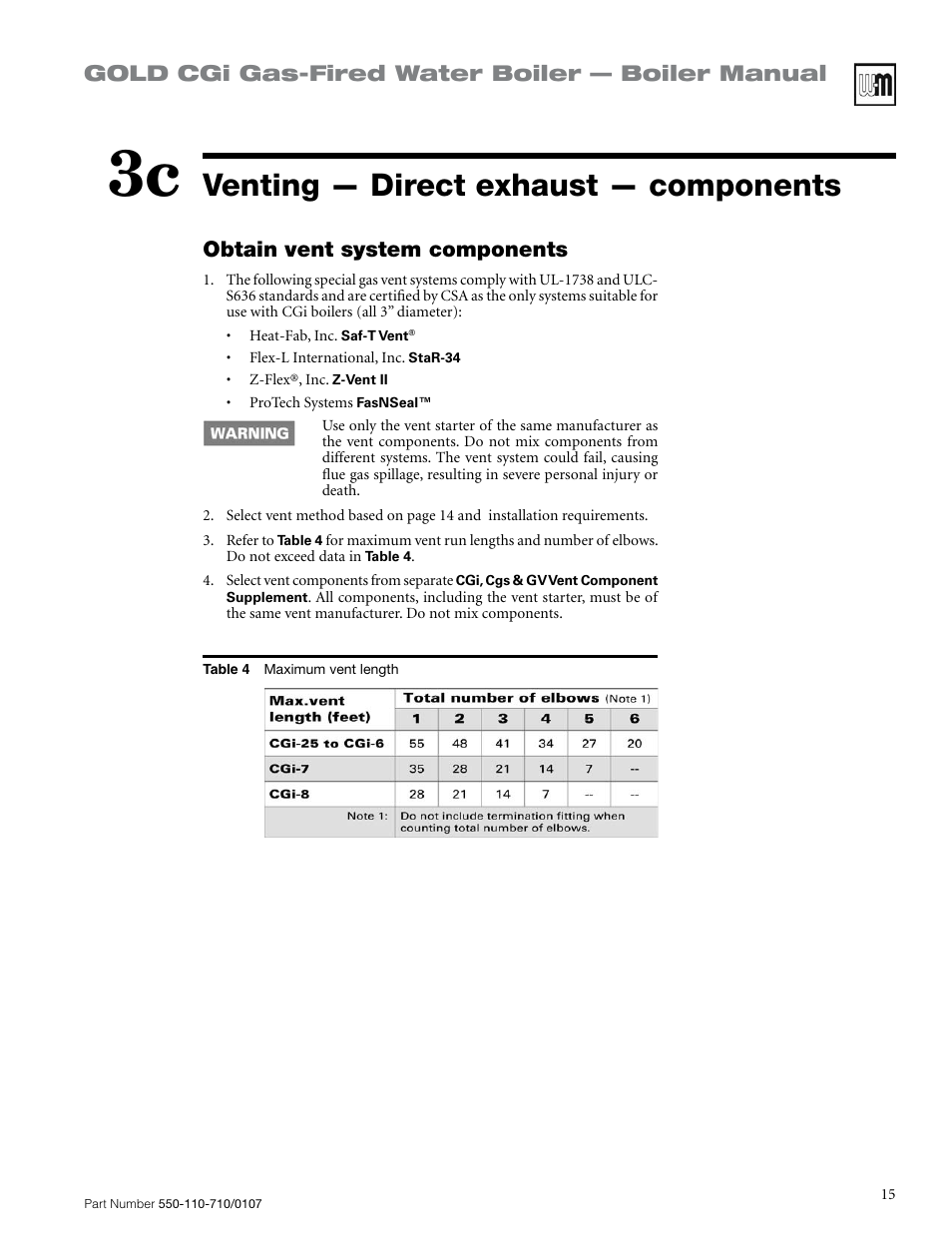 Venting — direct exhaust — components, Gold cgi gas-fired water boiler — boiler manual, Obtain vent system components | Weil-McLain GOLD CGI 550-110-710/0107 User Manual | Page 15 / 68