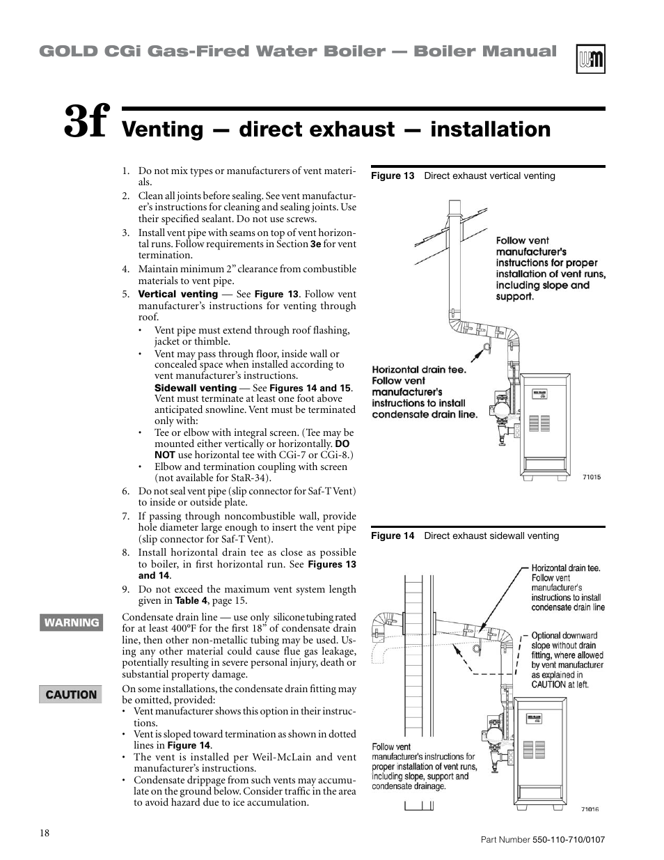 Venting — direct exhaust — installation, Gold cgi gas-fired water boiler — boiler manual | Weil-McLain GOLD CGI 550-110-710/0107 User Manual | Page 18 / 68