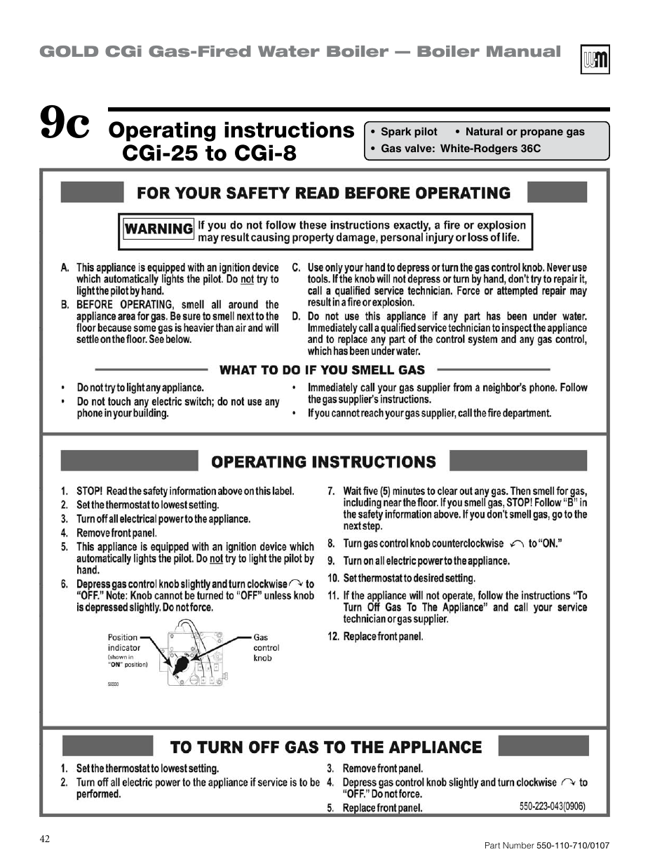 Operating instructions cgi-25 to cgi-8 | Weil-McLain GOLD CGI 550-110-710/0107 User Manual | Page 42 / 68