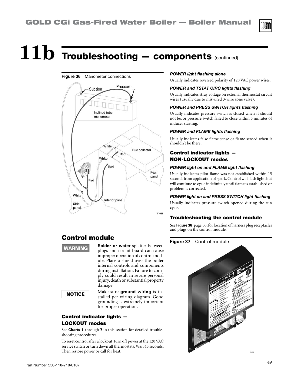 Troubleshooting — components, Gold cgi gas-fired water boiler — boiler manual, Control module | Weil-McLain GOLD CGI 550-110-710/0107 User Manual | Page 49 / 68
