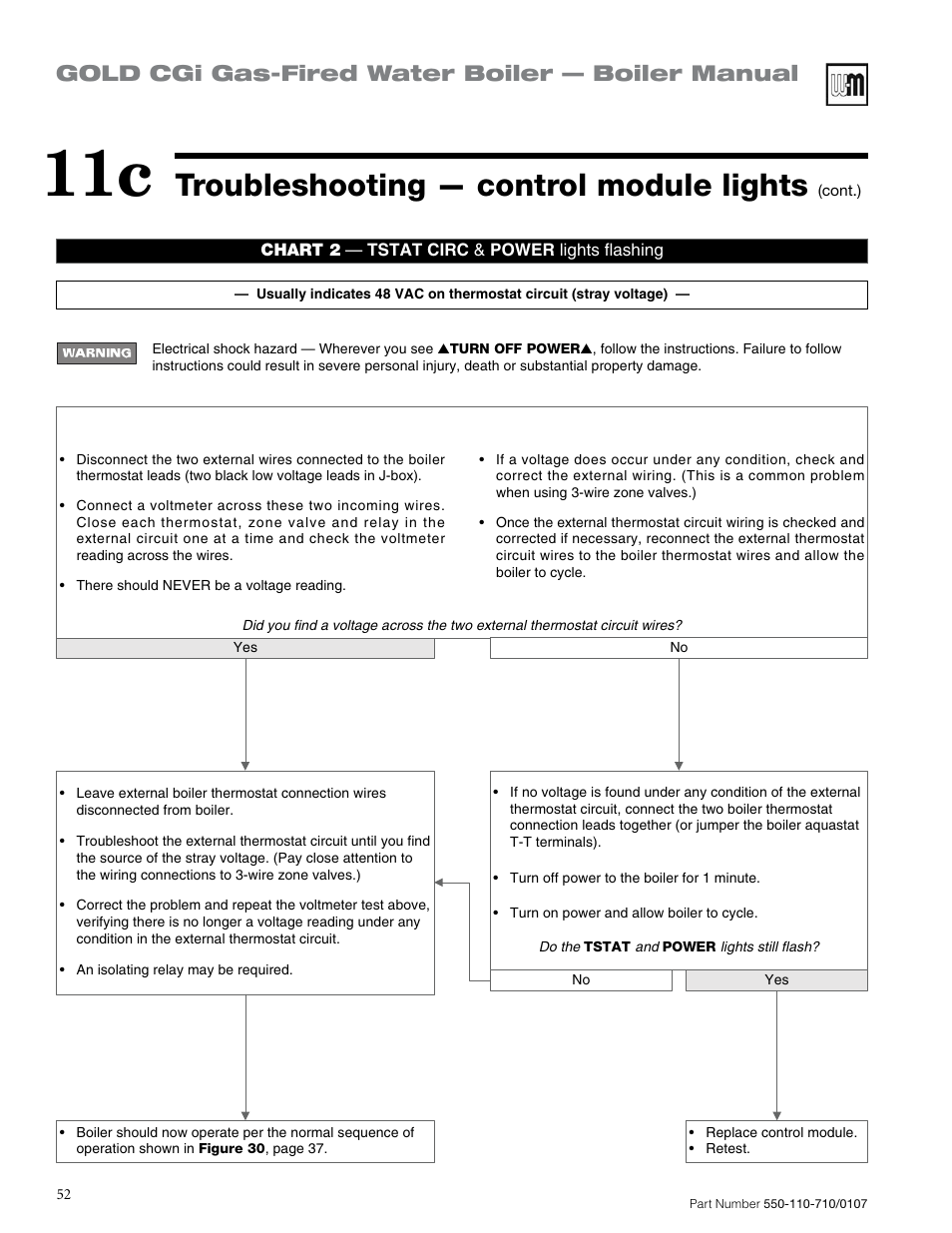 Troubleshooting — control module lights, Gold cgi gas-fired water boiler — boiler manual | Weil-McLain GOLD CGI 550-110-710/0107 User Manual | Page 52 / 68