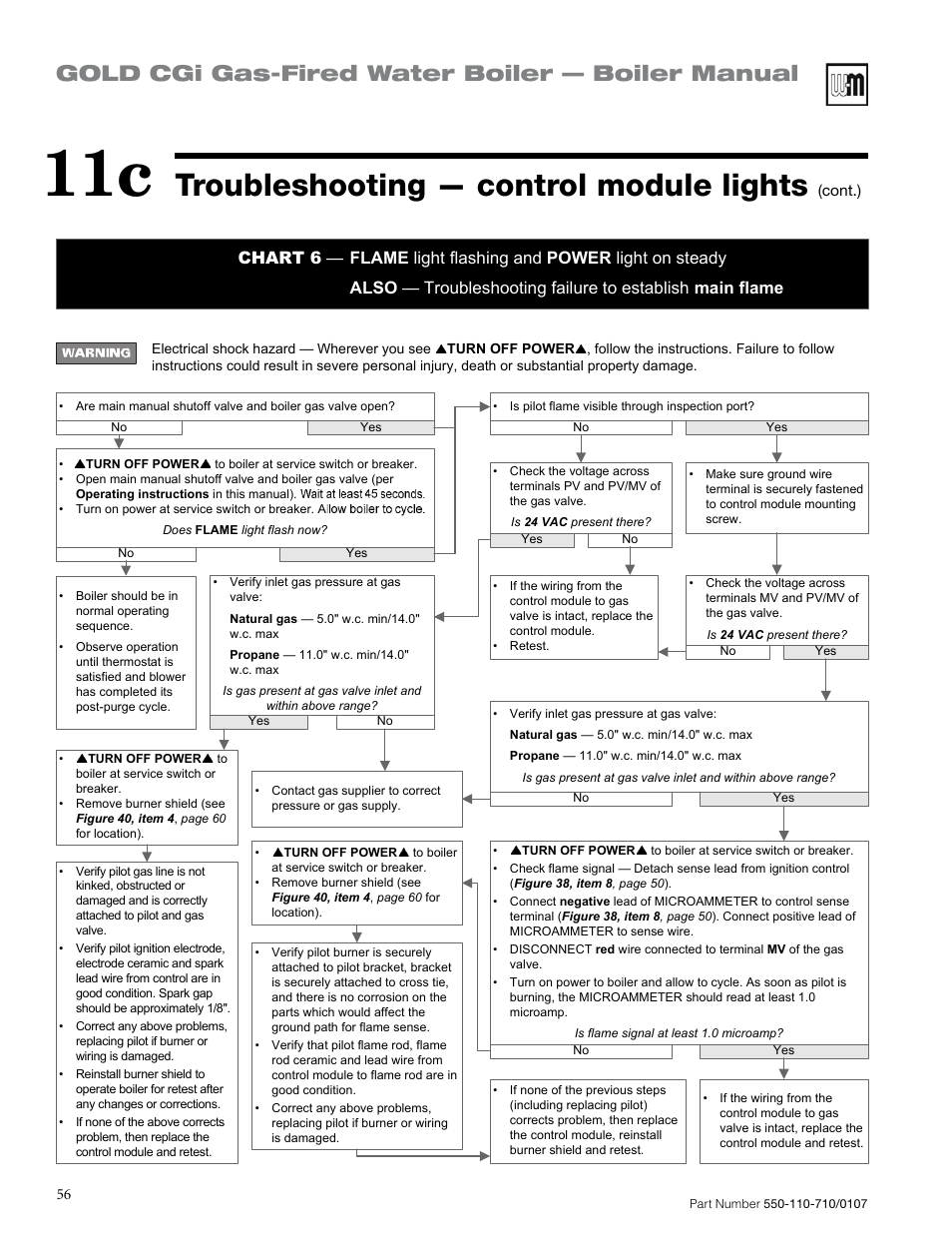 Troubleshooting — control module lights, Gold cgi gas-fired water boiler — boiler manual | Weil-McLain GOLD CGI 550-110-710/0107 User Manual | Page 56 / 68