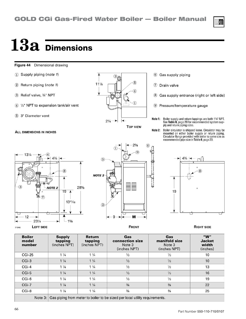 Dimensions | Weil-McLain GOLD CGI 550-110-710/0107 User Manual | Page 66 / 68