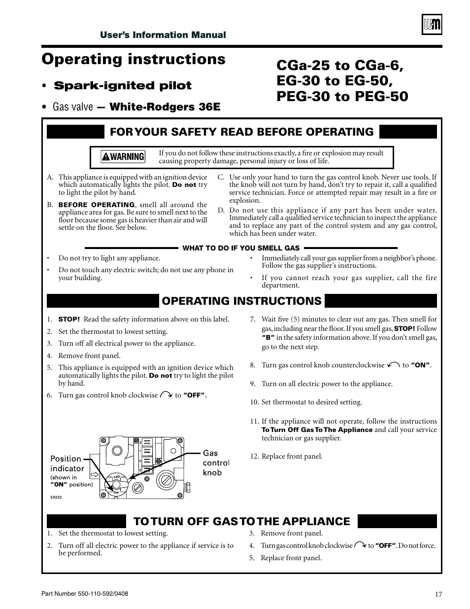 Operating instructions | Weil-McLain CGa User Manual | Page 17 / 24
