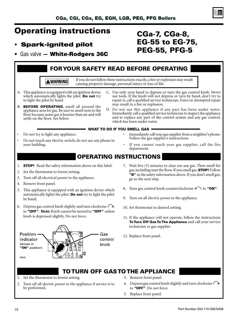 Operating instructions | Weil-McLain CGa User Manual | Page 18 / 24