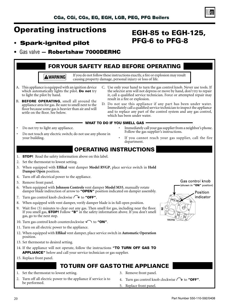 Operating instructions | Weil-McLain CGa User Manual | Page 20 / 24