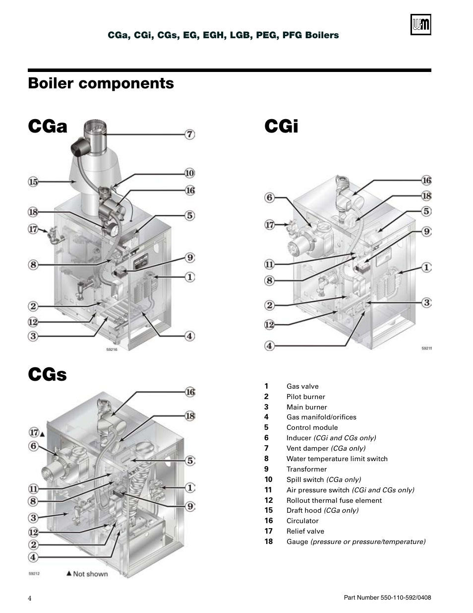 Cgs cga cgi, Boiler components | Weil-McLain CGa User Manual | Page 4 / 24