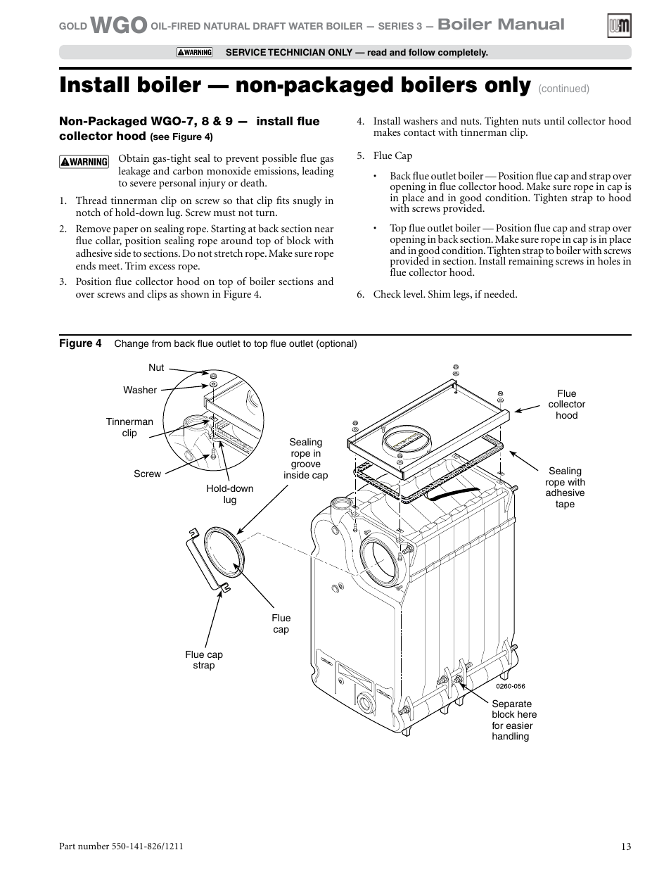 Install boiler — non-packaged boilers only, Boiler manual | Weil-McLain 550-141-826/1201 User Manual | Page 13 / 44