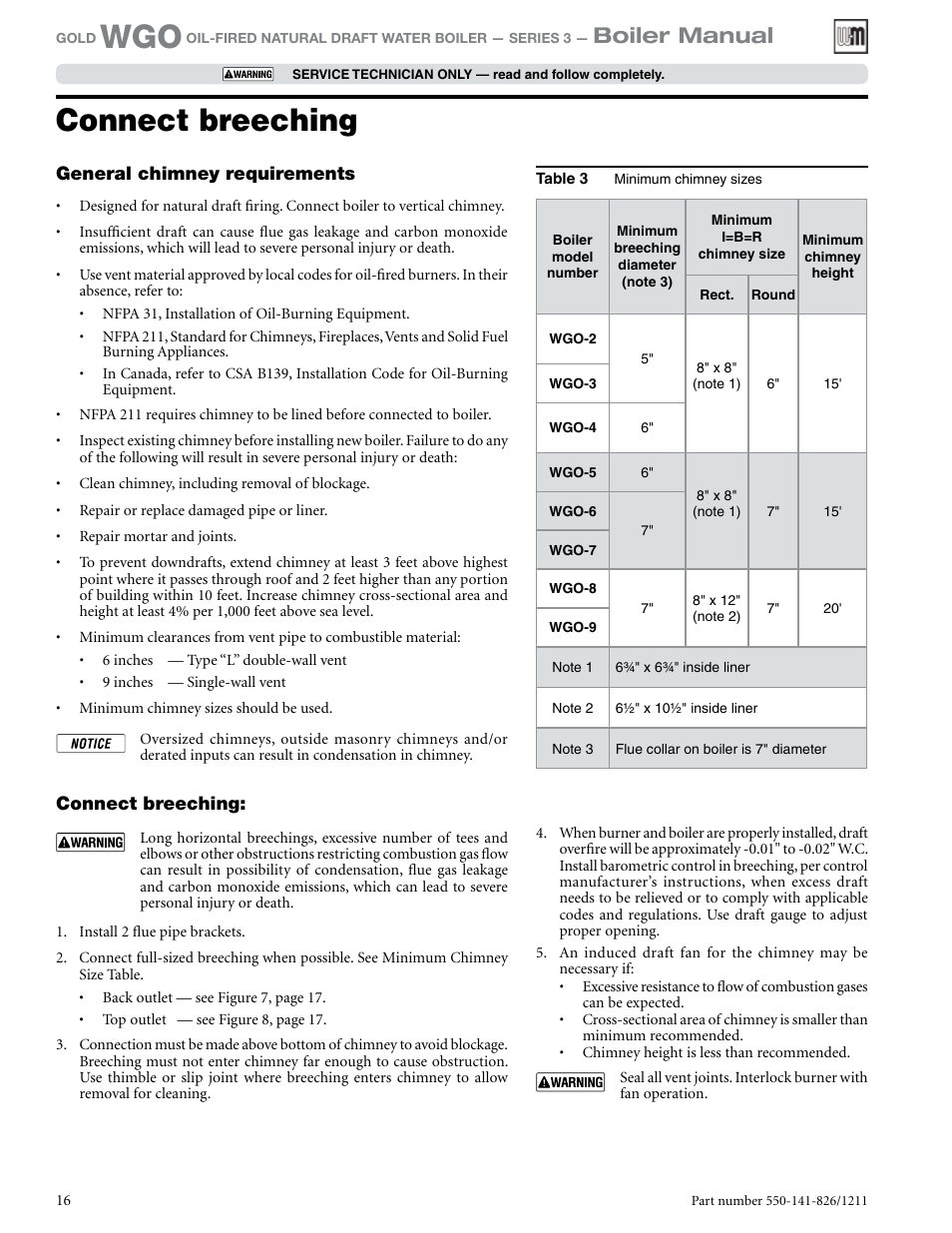 Connect breeching, Boiler manual | Weil-McLain 550-141-826/1201 User Manual | Page 16 / 44