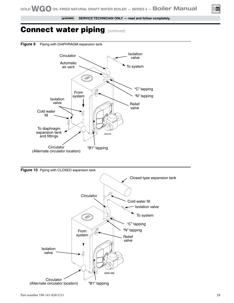 Connect water piping, Boiler manual | Weil-McLain 550-141-826/1201 User Manual | Page 19 / 44