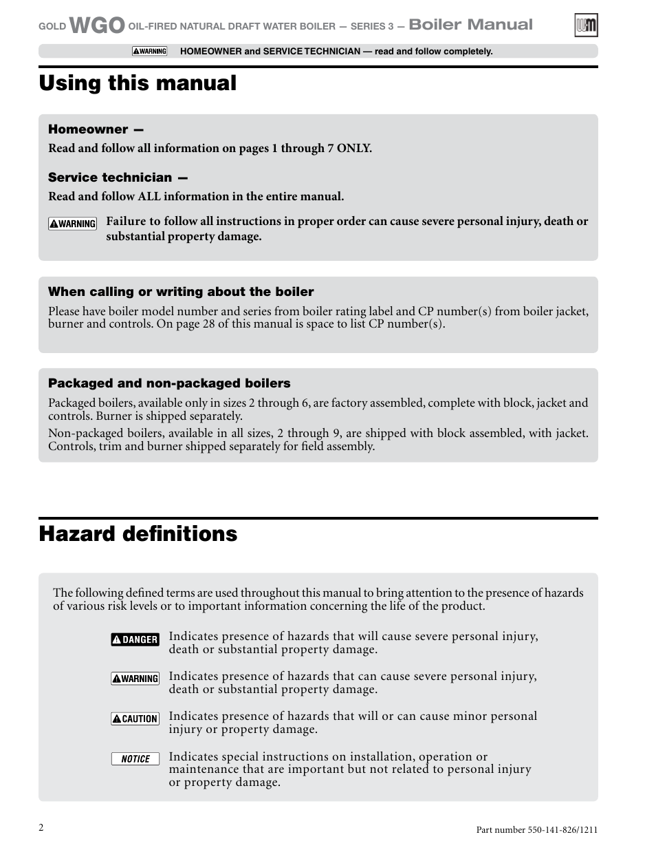 Hazard definitions, Using this manual | Weil-McLain 550-141-826/1201 User Manual | Page 2 / 44