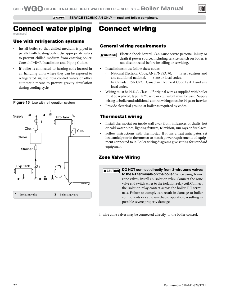 Connect water piping, Connect wiring, Boiler manual | Weil-McLain 550-141-826/1201 User Manual | Page 22 / 44