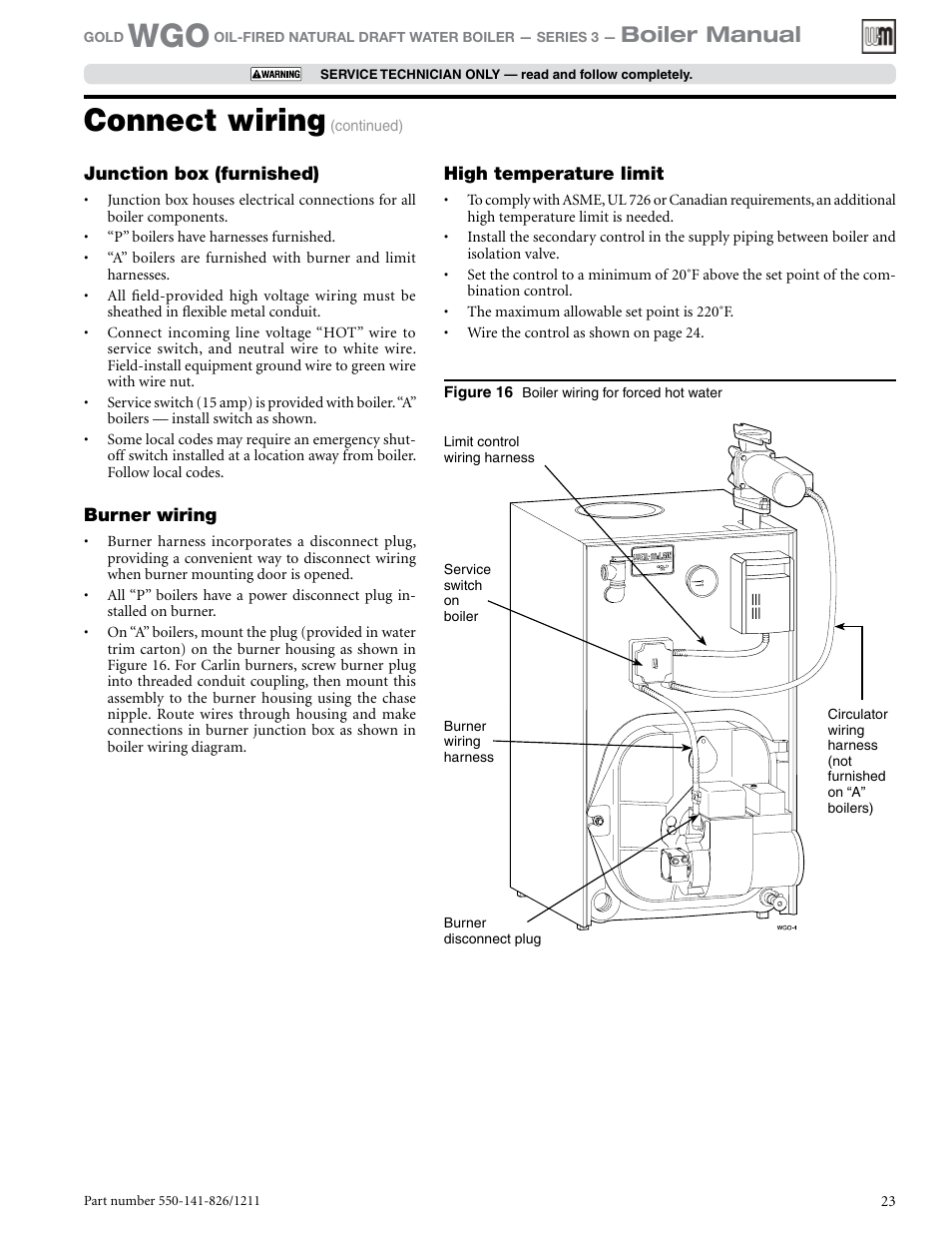 Connect wiring, Boiler manual | Weil-McLain 550-141-826/1201 User Manual | Page 23 / 44